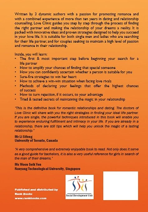 Back cover of the Love Clinic book, with the blurb and the ISBN barcode
