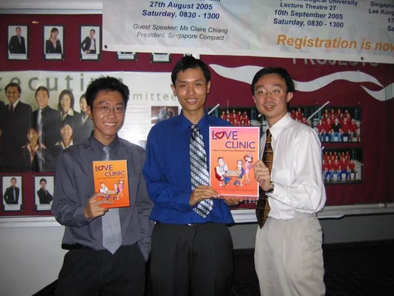 The Love Doctors holding copies of the book at the NTU seminar